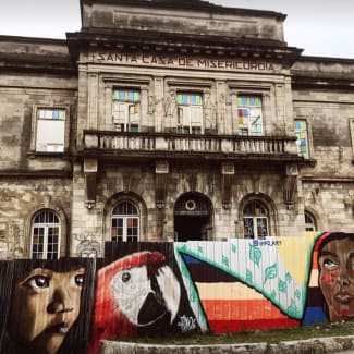 Colonial building with street art