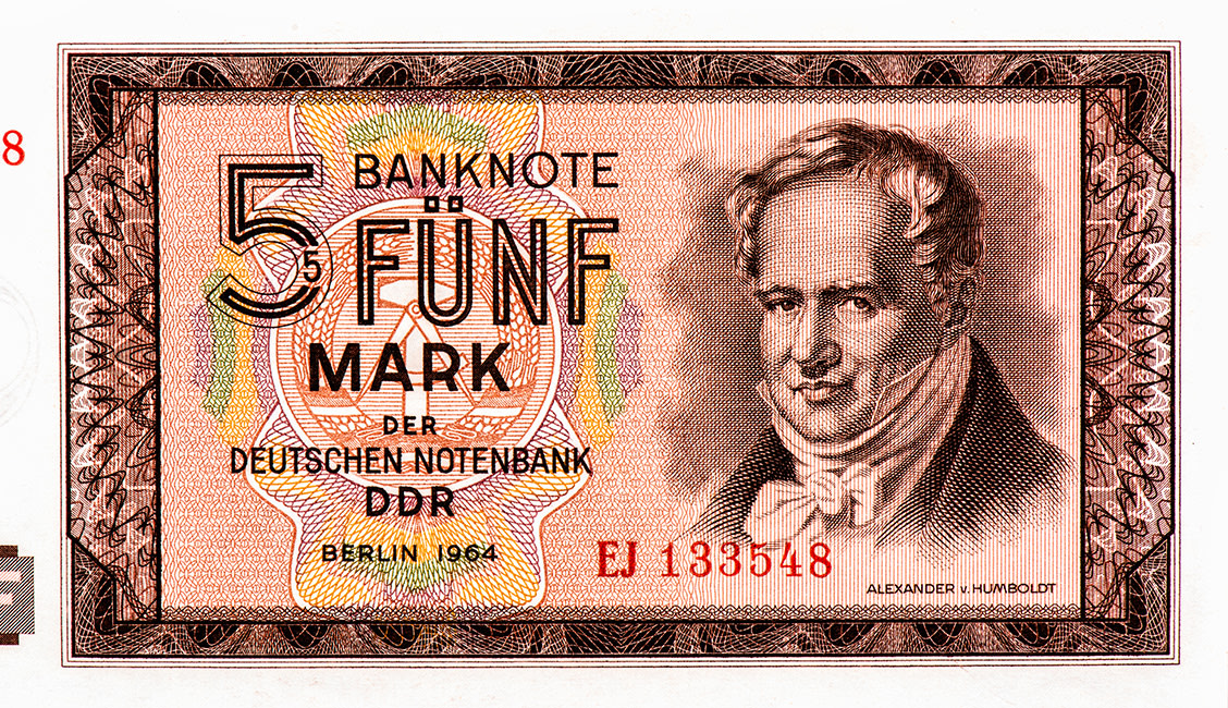 Alexander Von Humboldt Portrait From East German 5 Mark, 1964