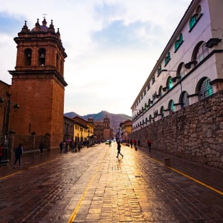 Cusco traditional street at dusk