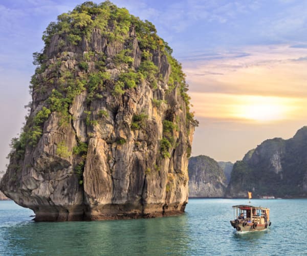 Long tail boat in the Halong Bay