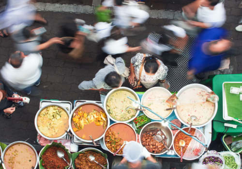 asian spices and people walking in a market